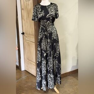 Baltic Born Black Satin Floral Maxi Dress With Split